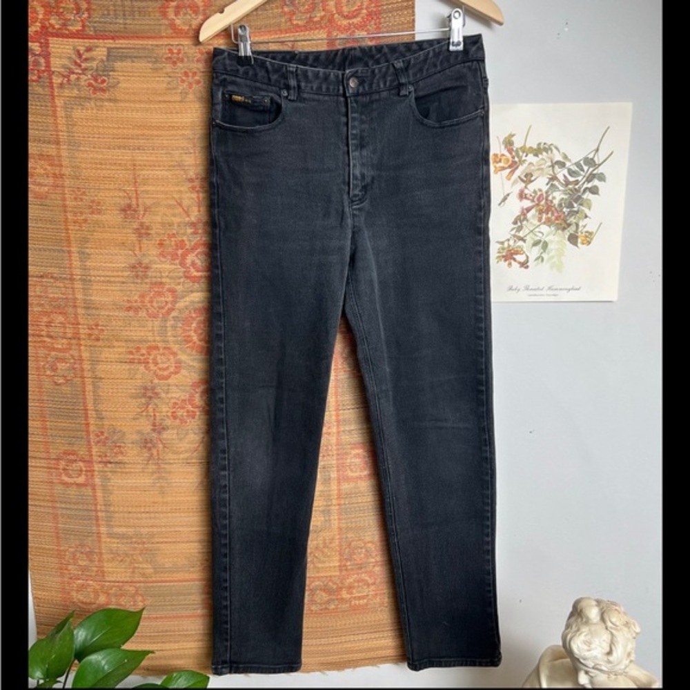 DKNY Vintage High Waisted Tapered Black Denim Jeans size 12 large